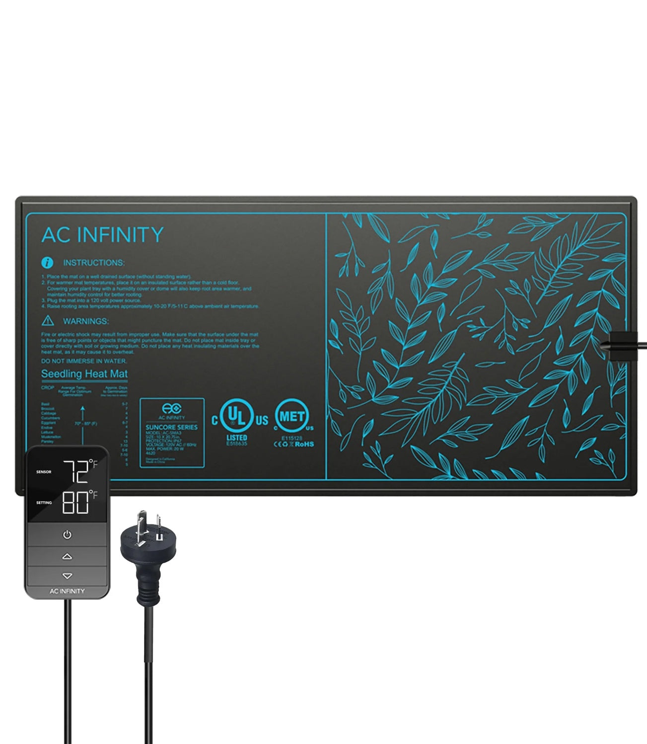 AC Infinity Suncore H3 Seedling Heat Mat with Heat Controller