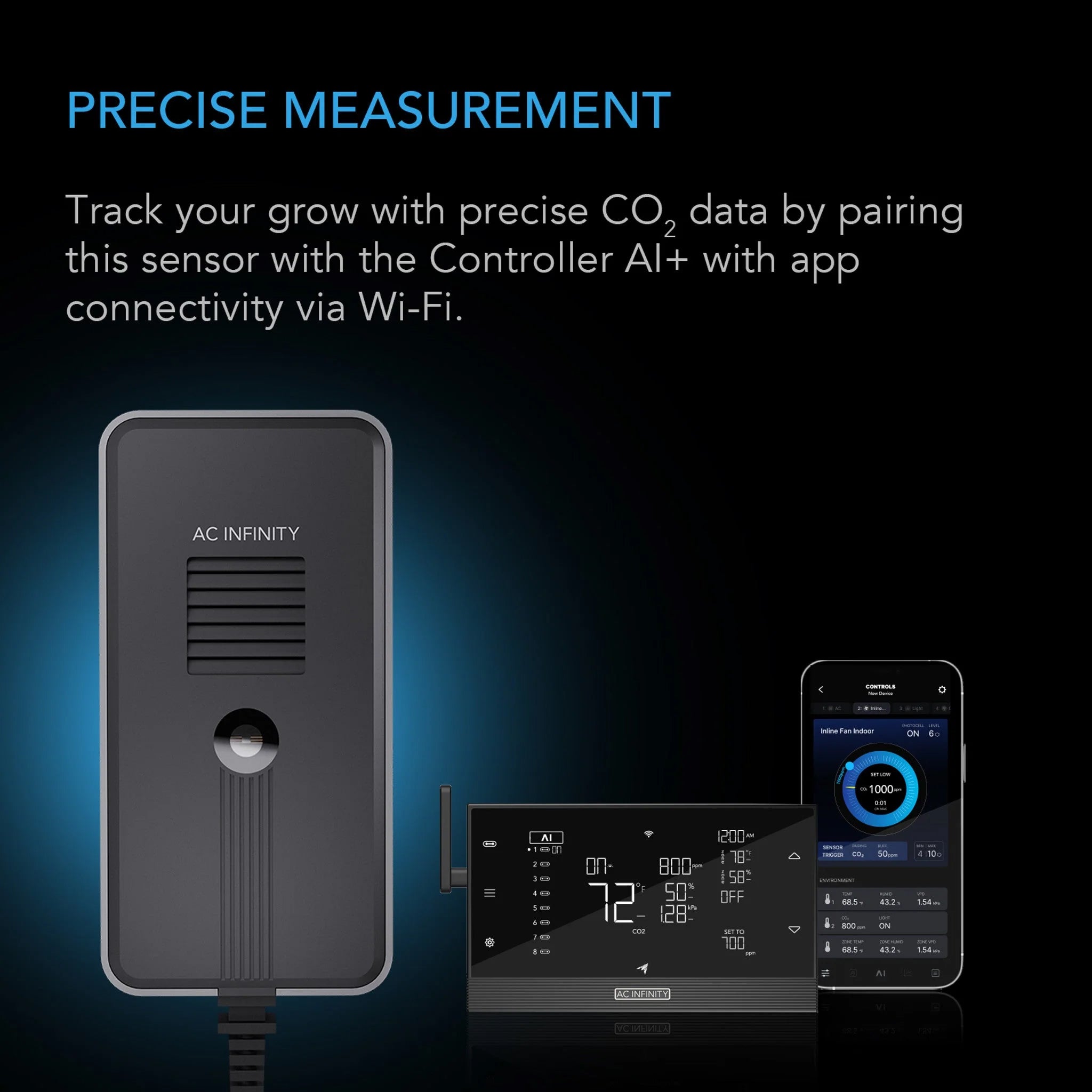 AC Infinity CO2 + Light Sensor for Controller AI+, CO2 Data Tracking, Optimised FAE, Day and Night Scheduling