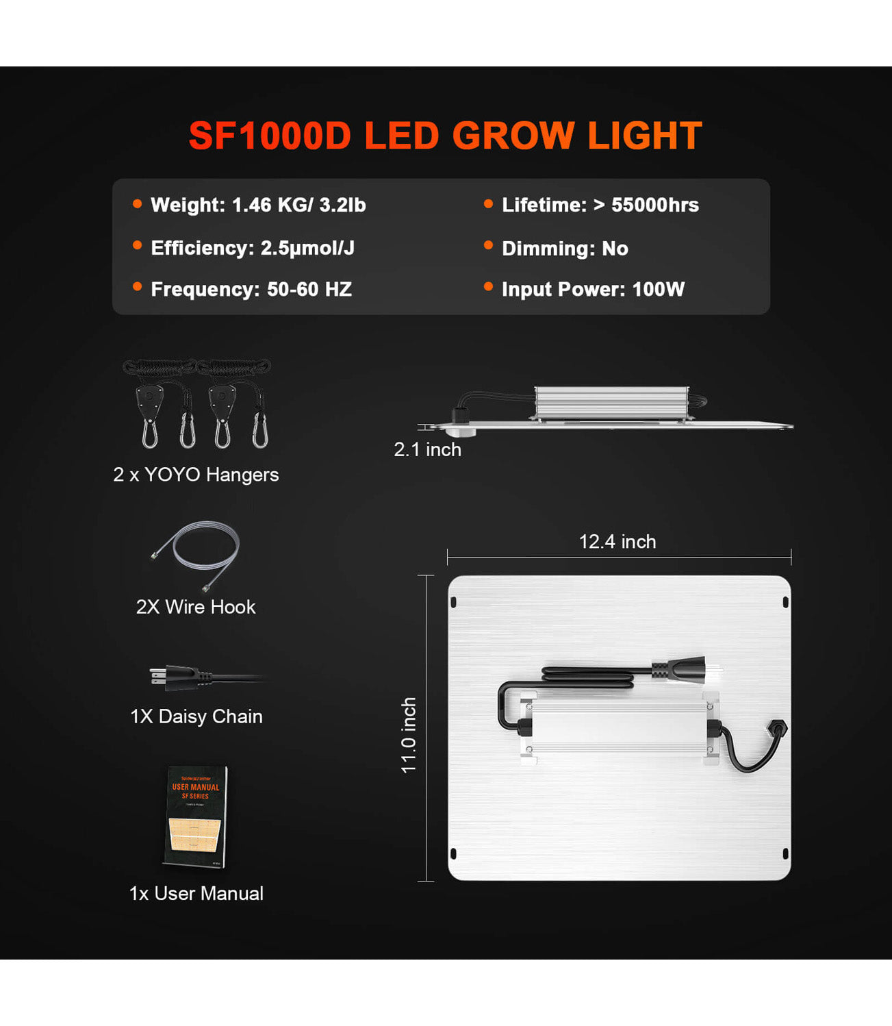 Spider Farmer SF1000D 100W LED Grow Light