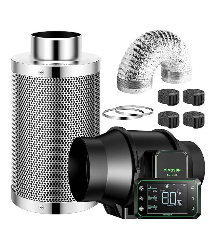Vivosun Aerozesh S6 Fan, 6 Inch Carbon Filter, Ducting and E42A WiFi Controller Kit
