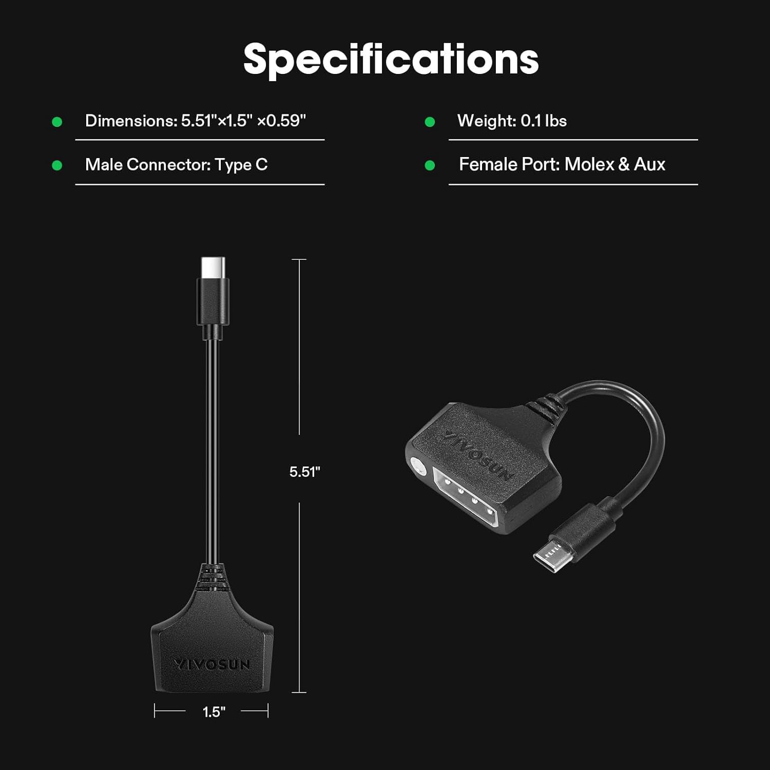Vivosun SGS Converter Type C to Molex & Aux