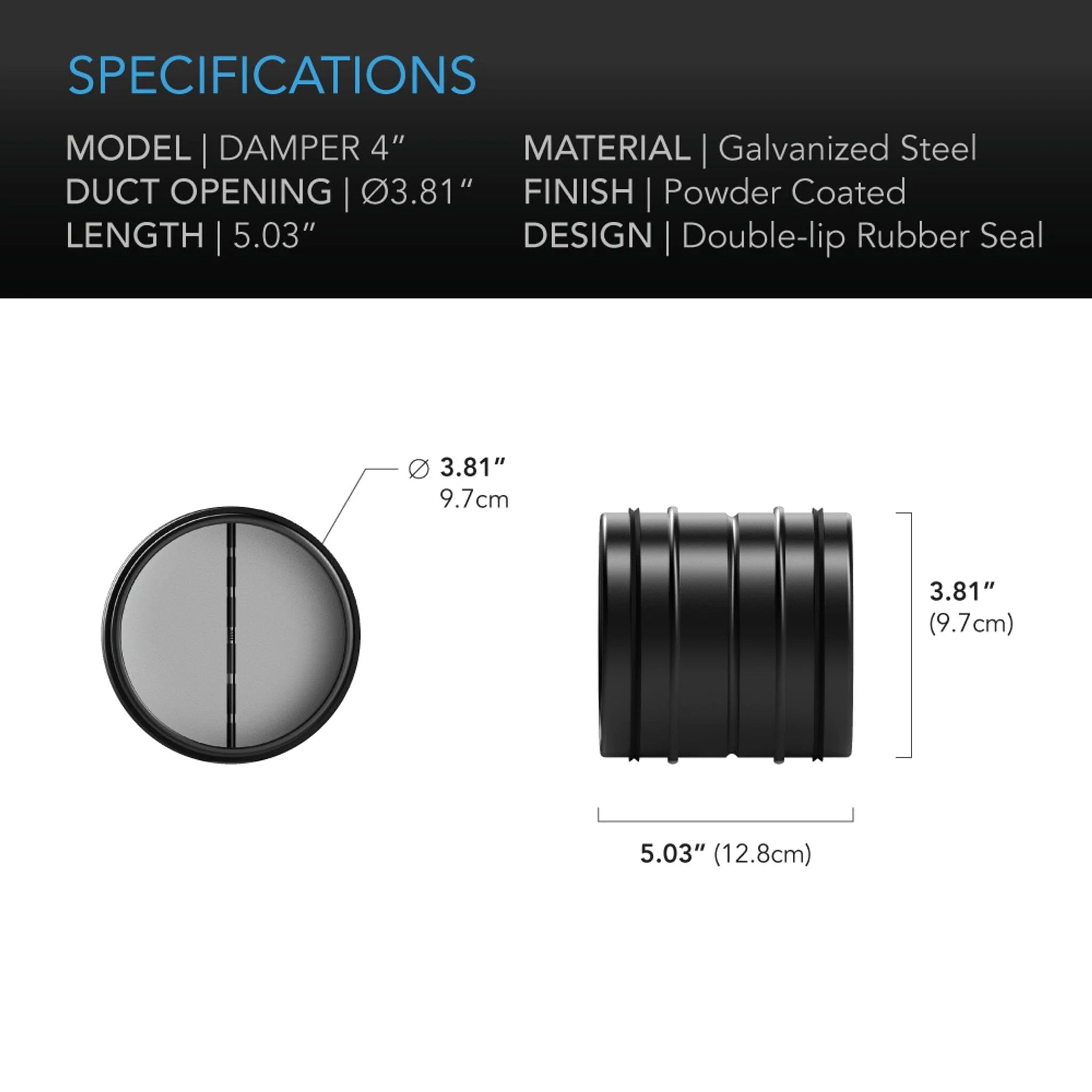 AC Infinity Back Draft Damper Ducting Insert 100 mm 4 inch