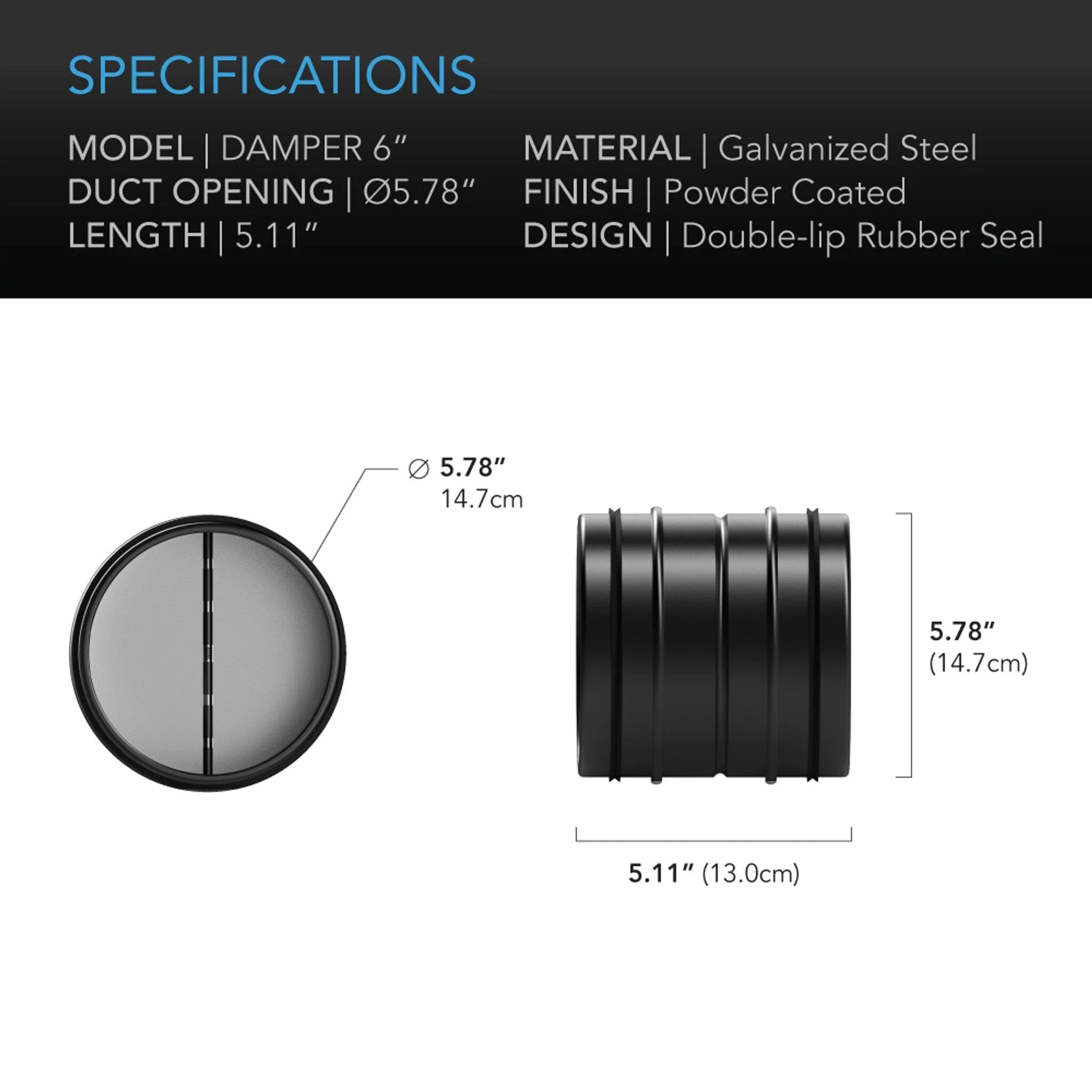 AC Infinity Back Draft Damper Ducting Insert 150 mm 6 inch