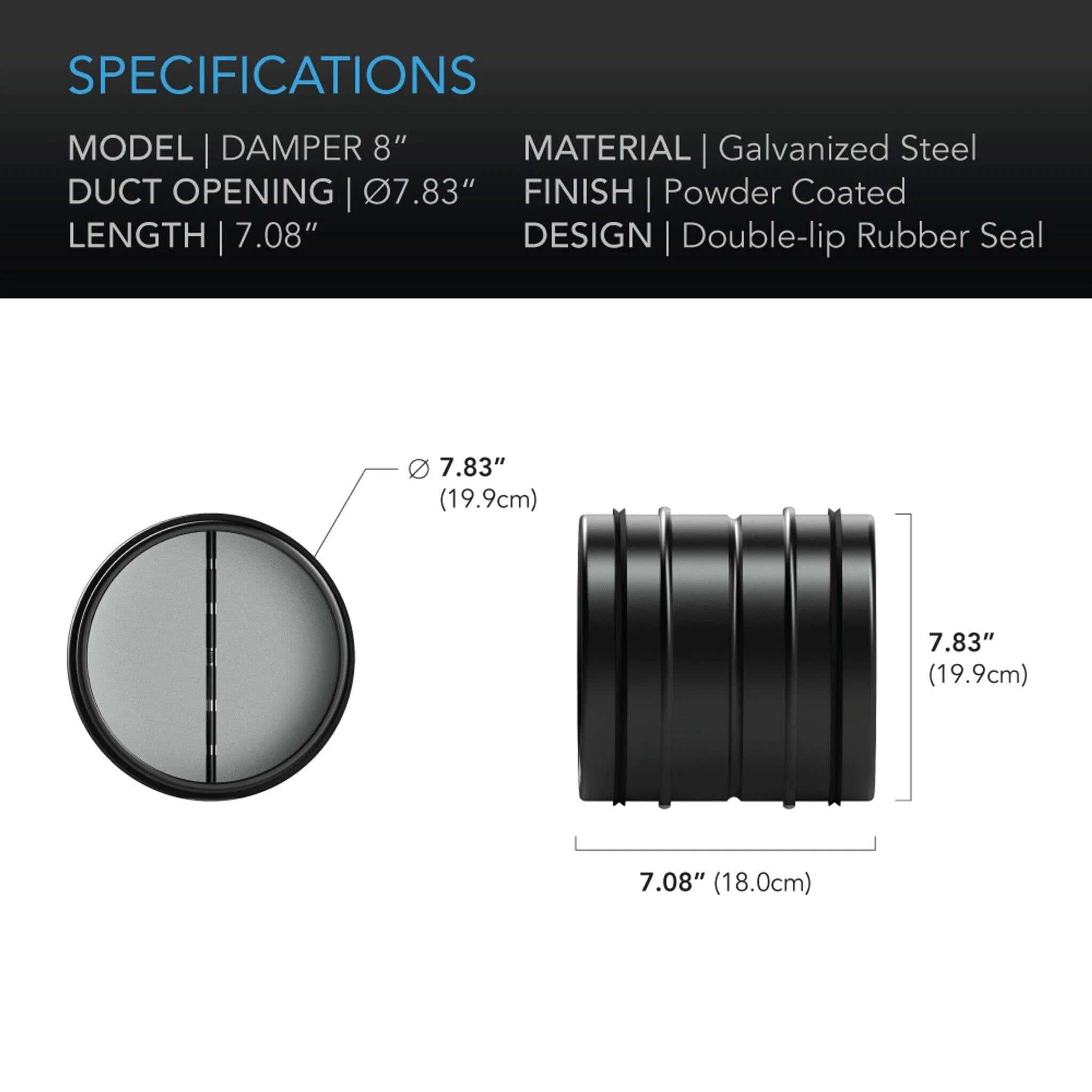 AC Infinity Back Draft Damper Ducting Insert 200 mm 8 inch