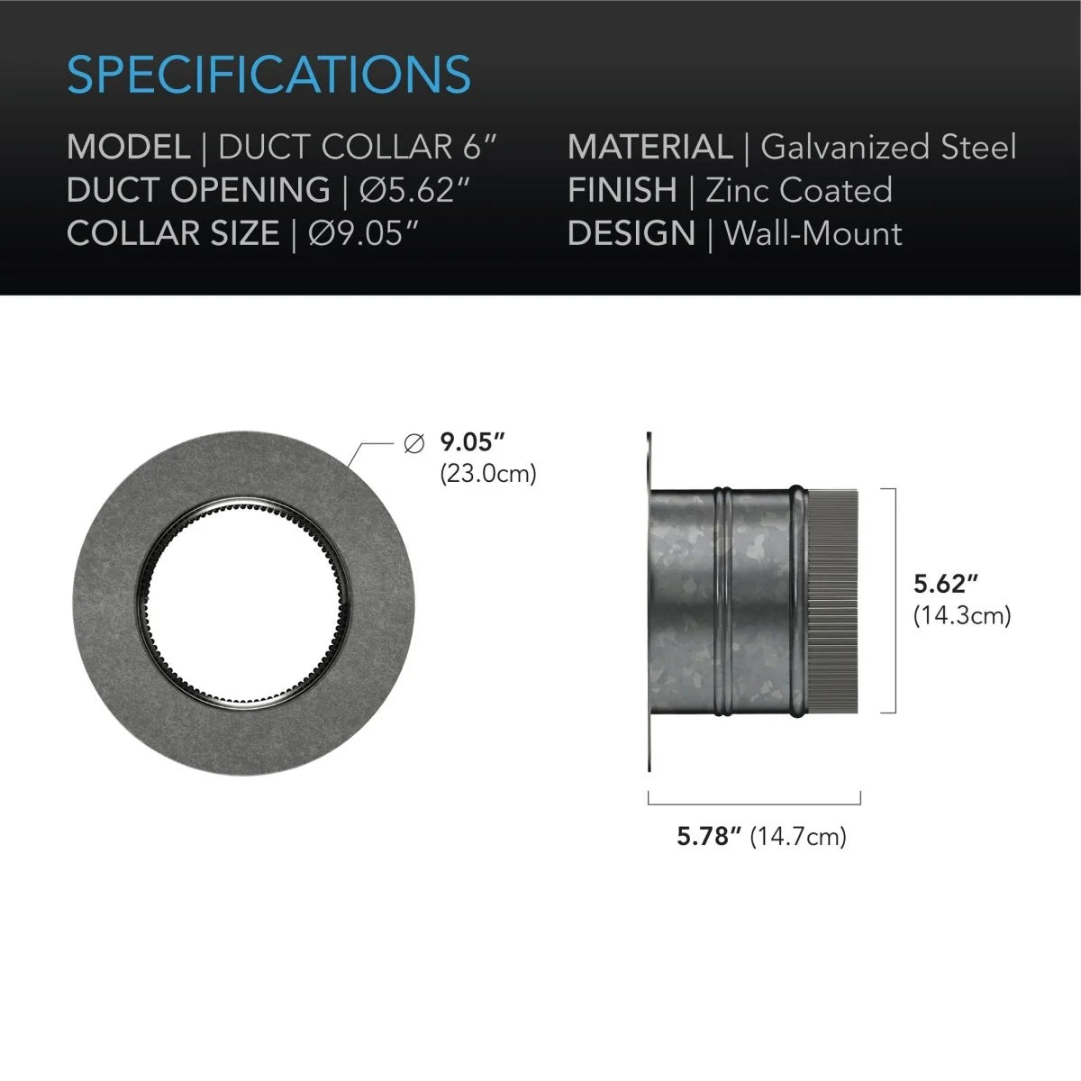 AC Infinity Ducting Collar Galvanised Steel 150mm 6 inch