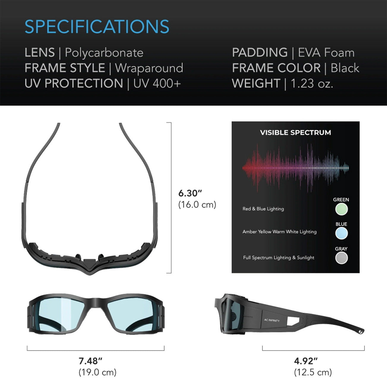 AC Infinity Grow Room Glasses with 3 Colour Corrective Lenses