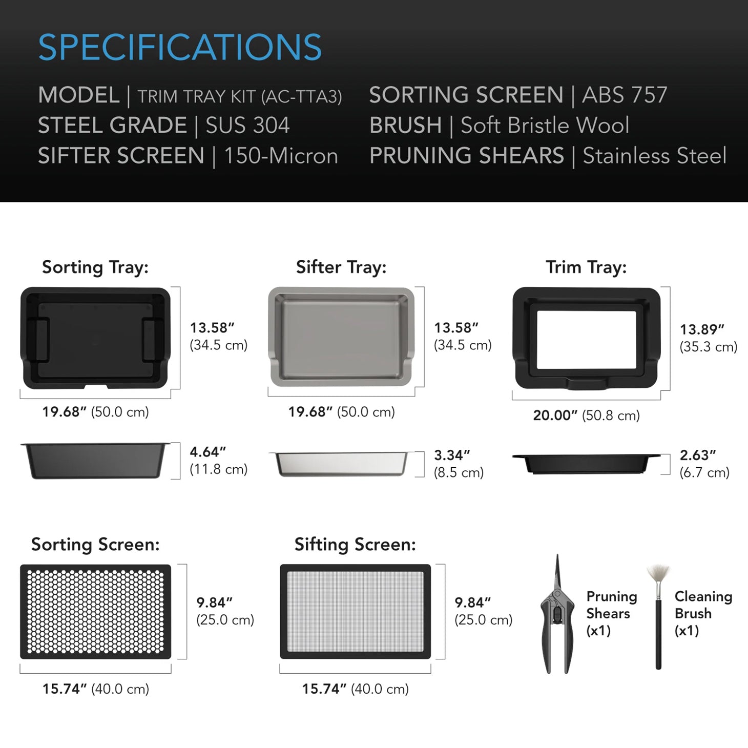 AC Infinity Large Trim Tray System, 3 Tray & 2 Screen Kit