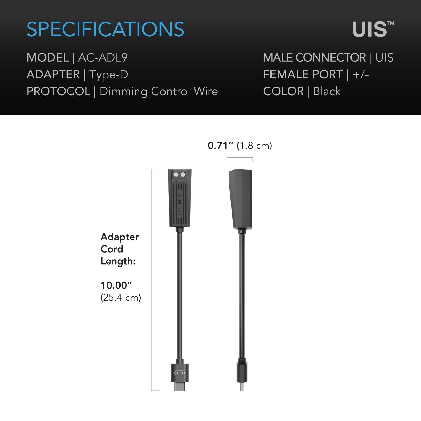 AC Infinity UIS Lighting Adapter Type-D, for LED GROW LIGHTS with Dimmer Control Wire Drivers