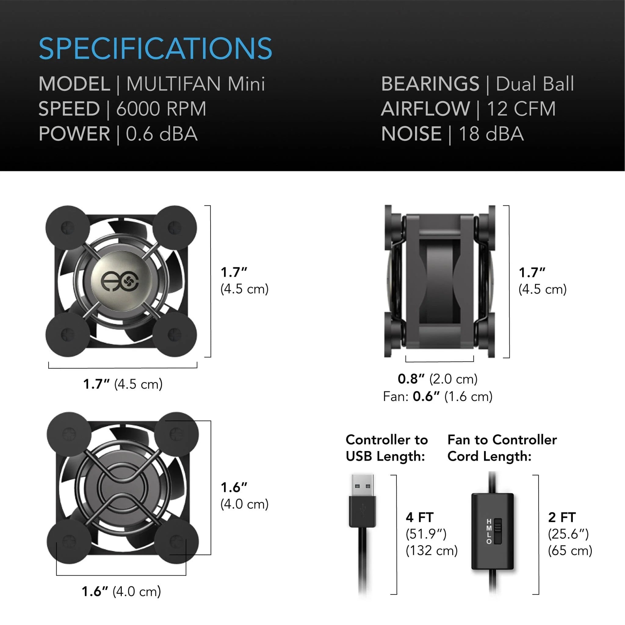 AC Infinity Multifan Mini, Quiet USB Cooling Fan, 40 MM