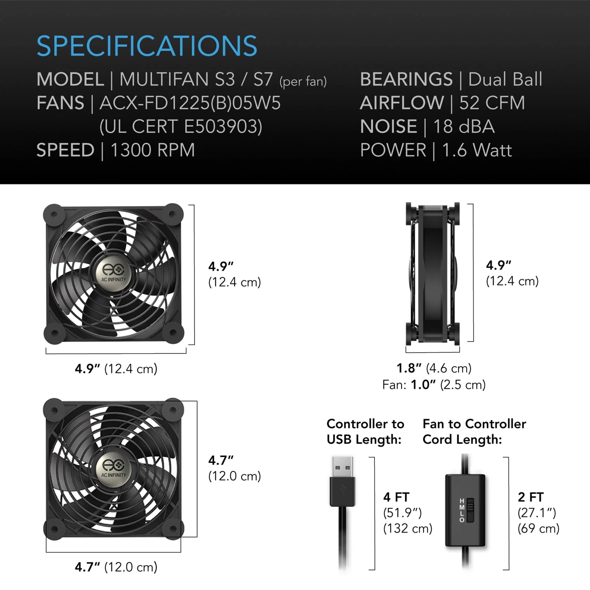 AC Infinity Multifan S7, Quiet USB Cooling Fan, Dual 120 MM