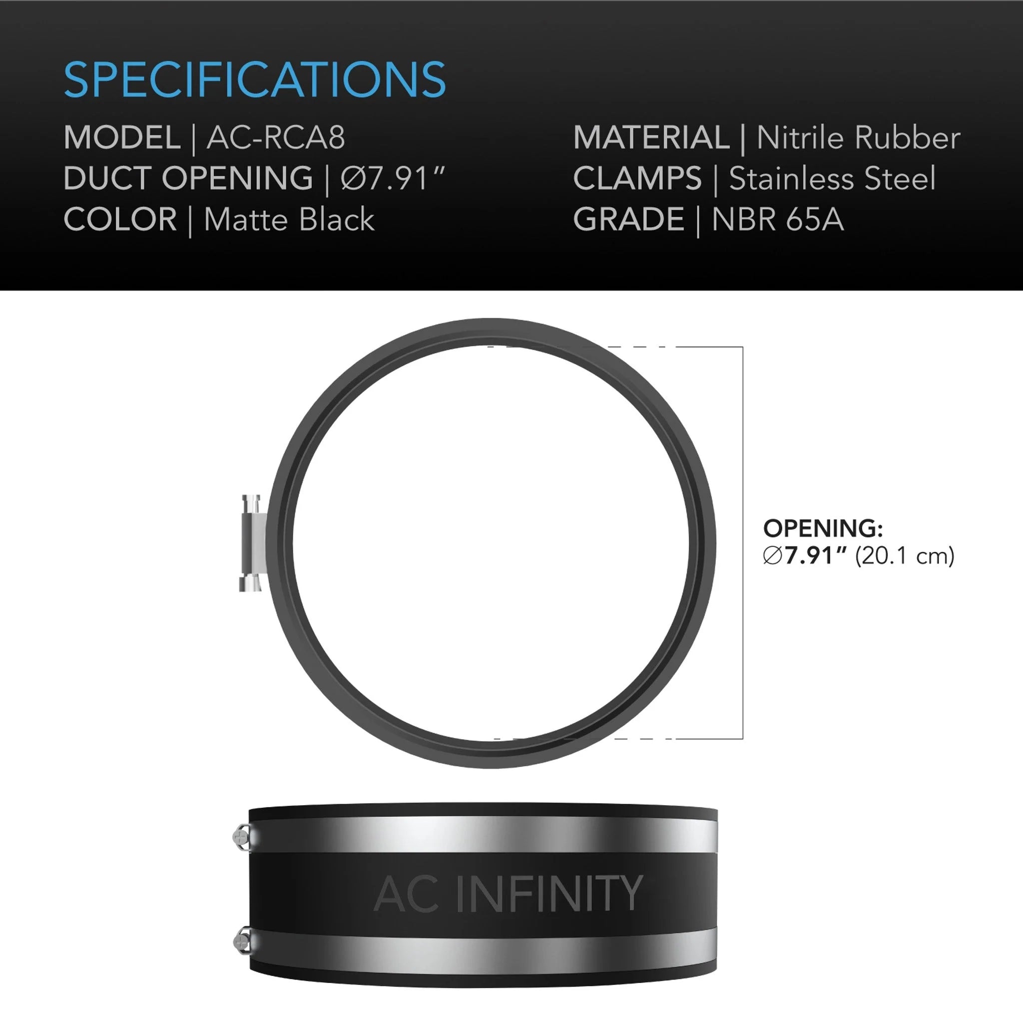 AC Infinity Noise Reduction Clamp, Duct Coupler with Stainless Steel Clamps