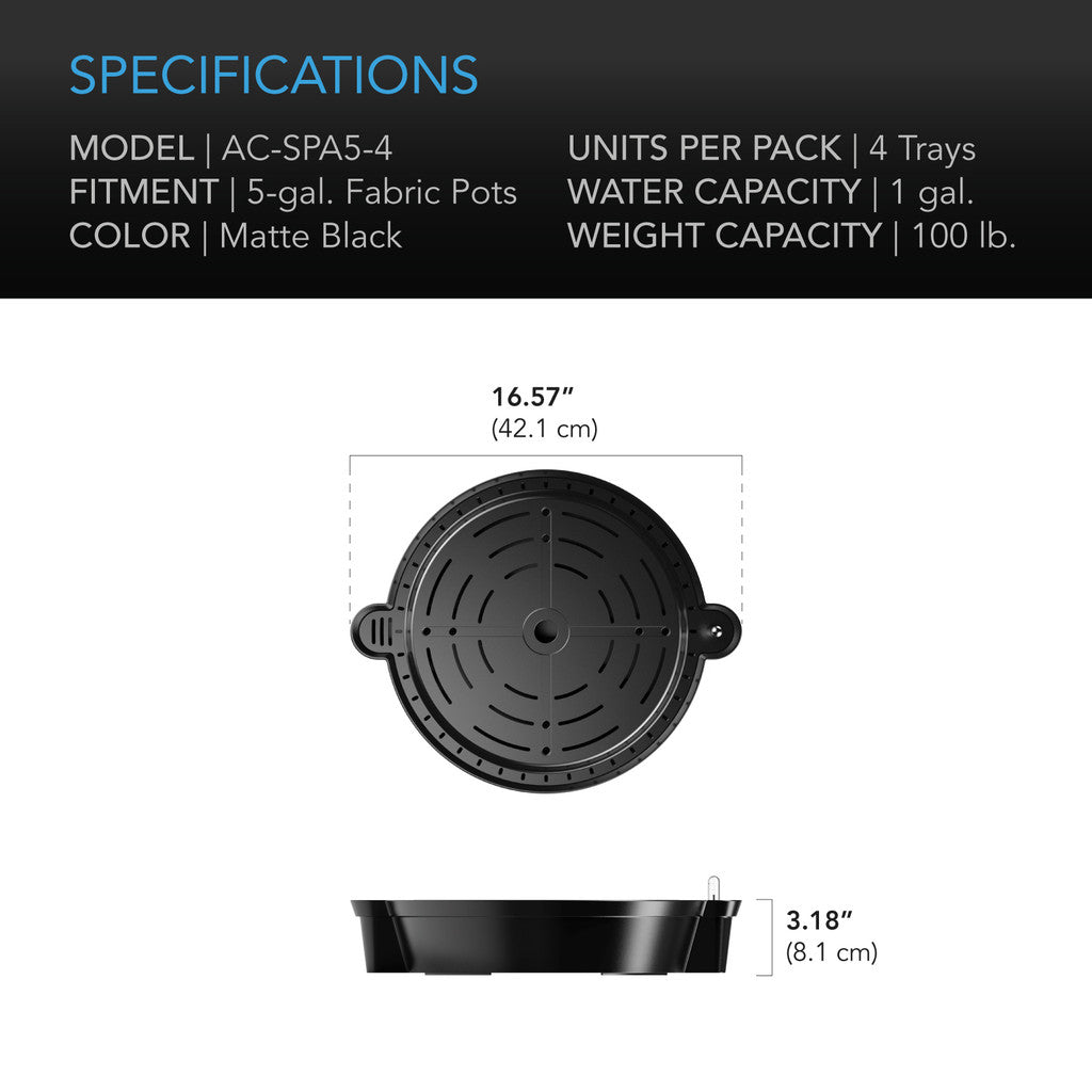 AC Infinity Self-Watering Fabric Pot Base 4 Pack