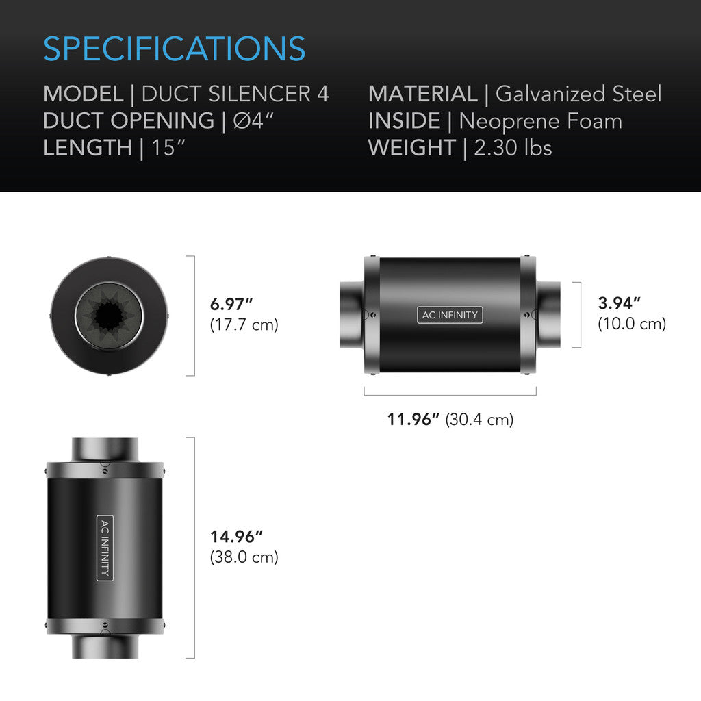AC Infinity Inline Duct Fan Silencer 4 Inch 100mm