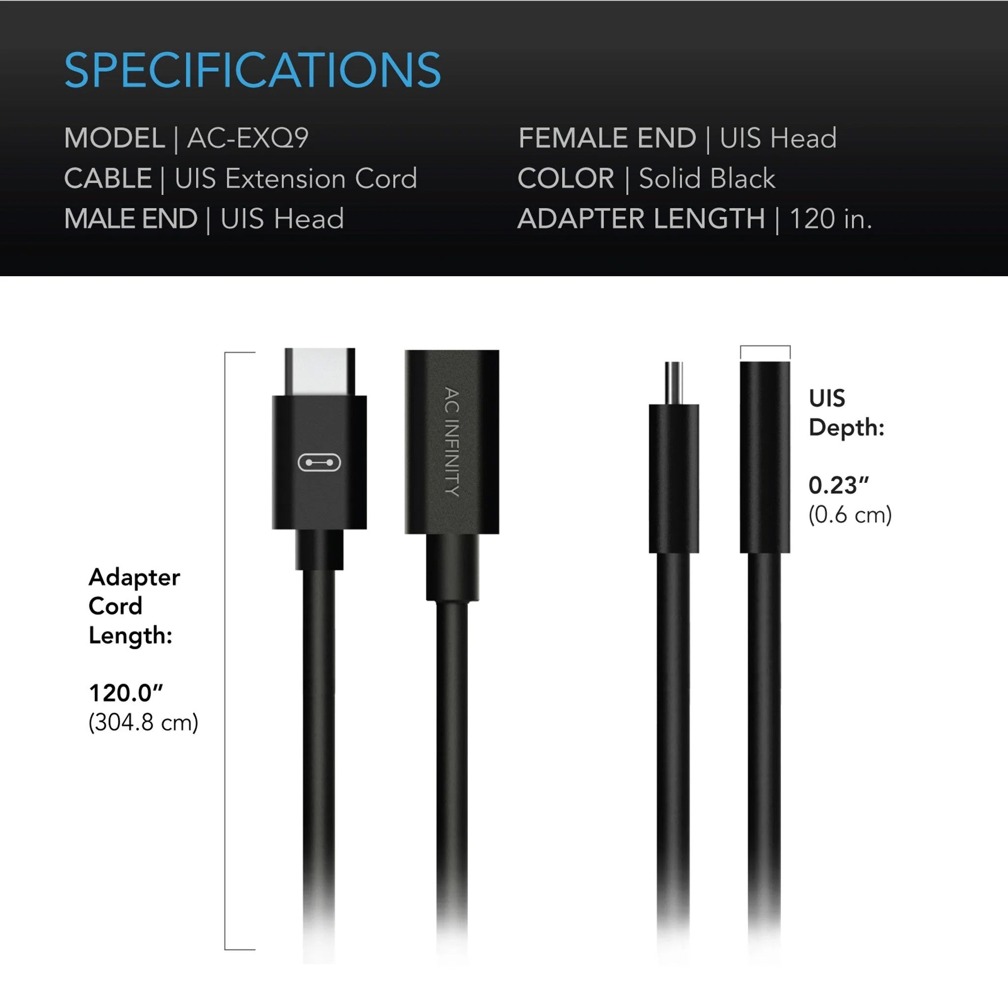 AC Infinity UIS to UIS Extension Cable Male-Female 10Ft / 3mtr