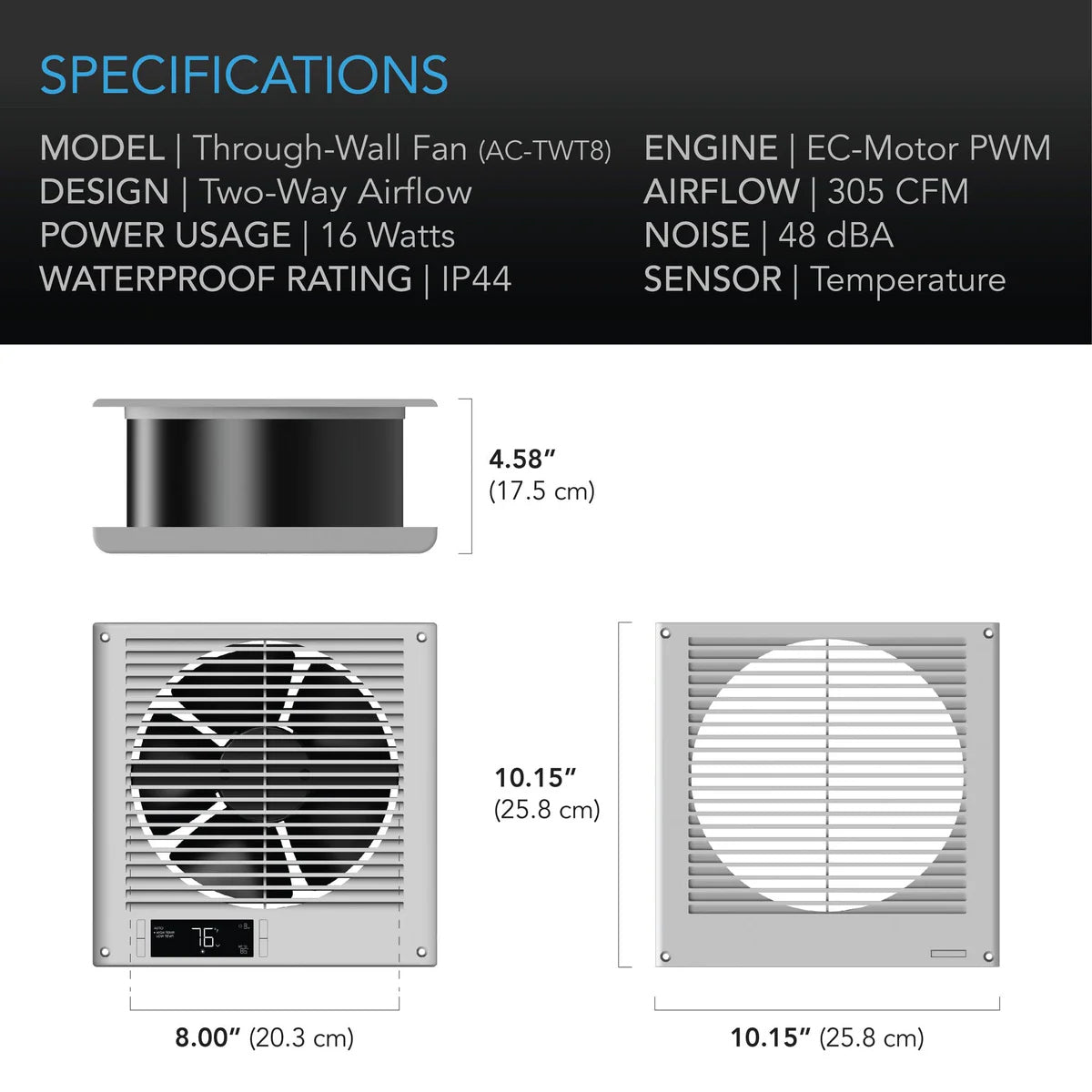 AC Infinity Room To Room Fan, Two-Way Airflow, Temperature controller, 8 Inch / 200mm