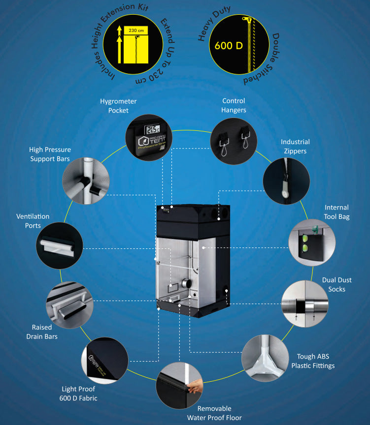 Pro Grow Tent 1.2 x 1.2 x 2.0/2.3m