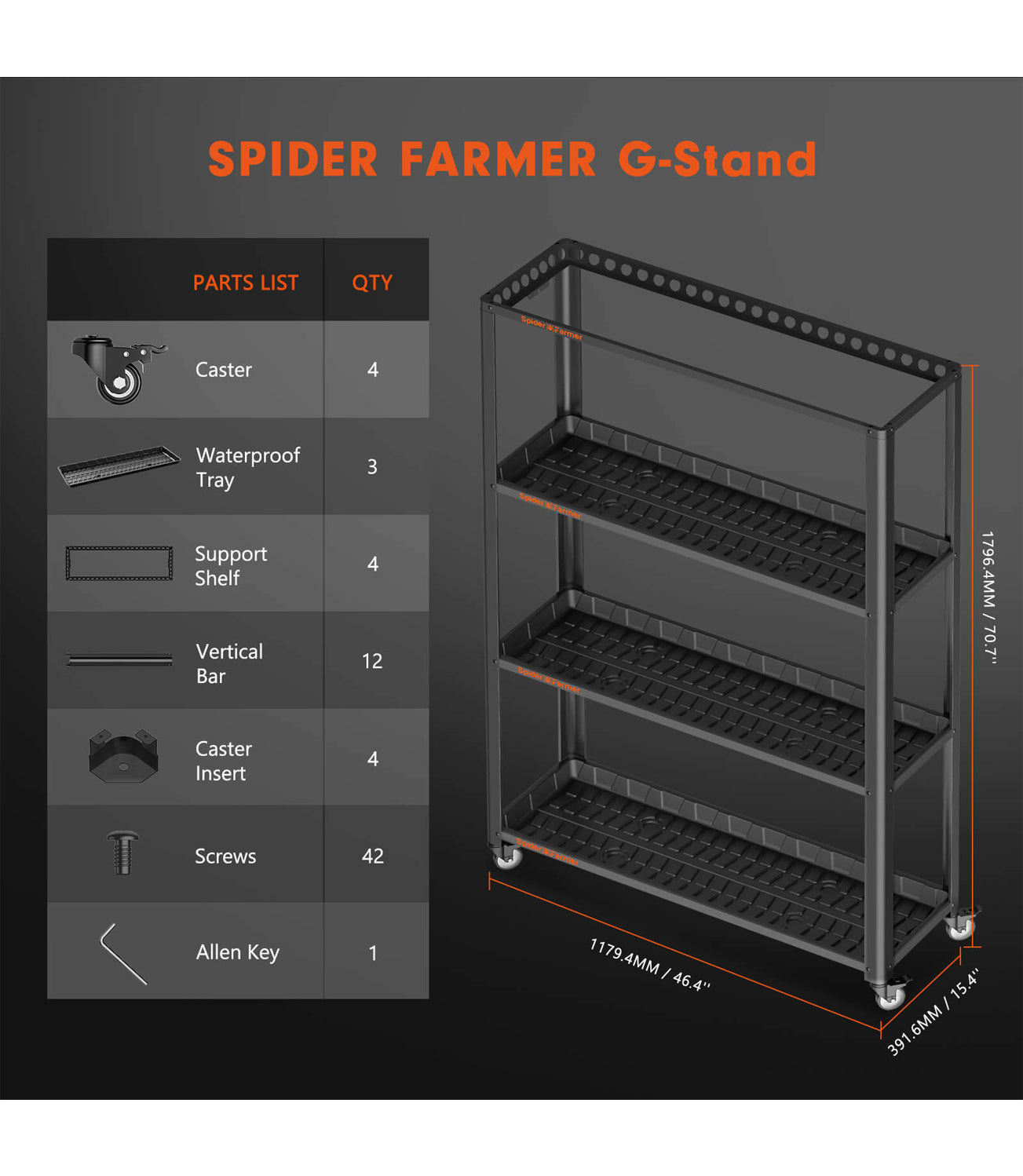 Spider Farmer 3-Tier Metal Plant Stand With Plant Trays