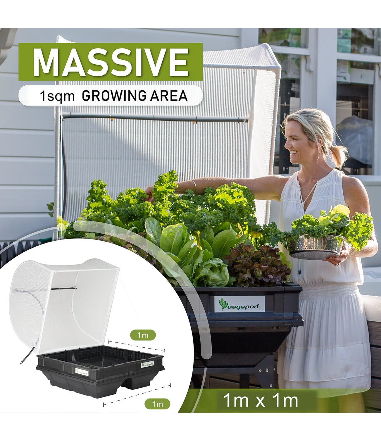 Vegepod Raised Garden Bed with VegeCover Medium 1m x 1m