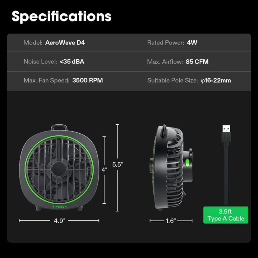 Vivosun Aerowave D4 Clip Fan 4 Inch
