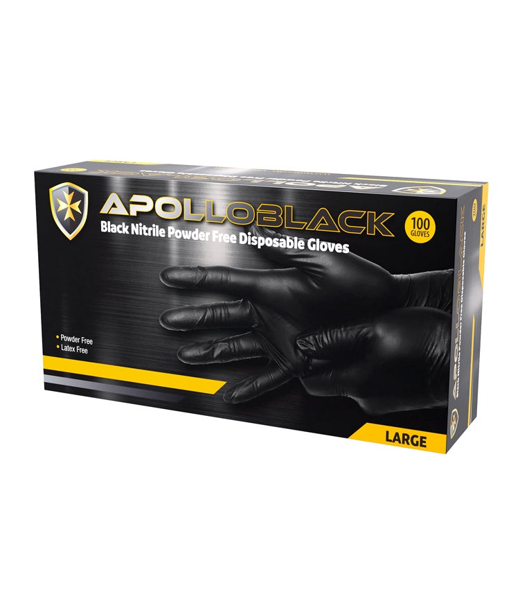 ApolloBlack Nitrile Powder Free Disposable Gloves Pk100