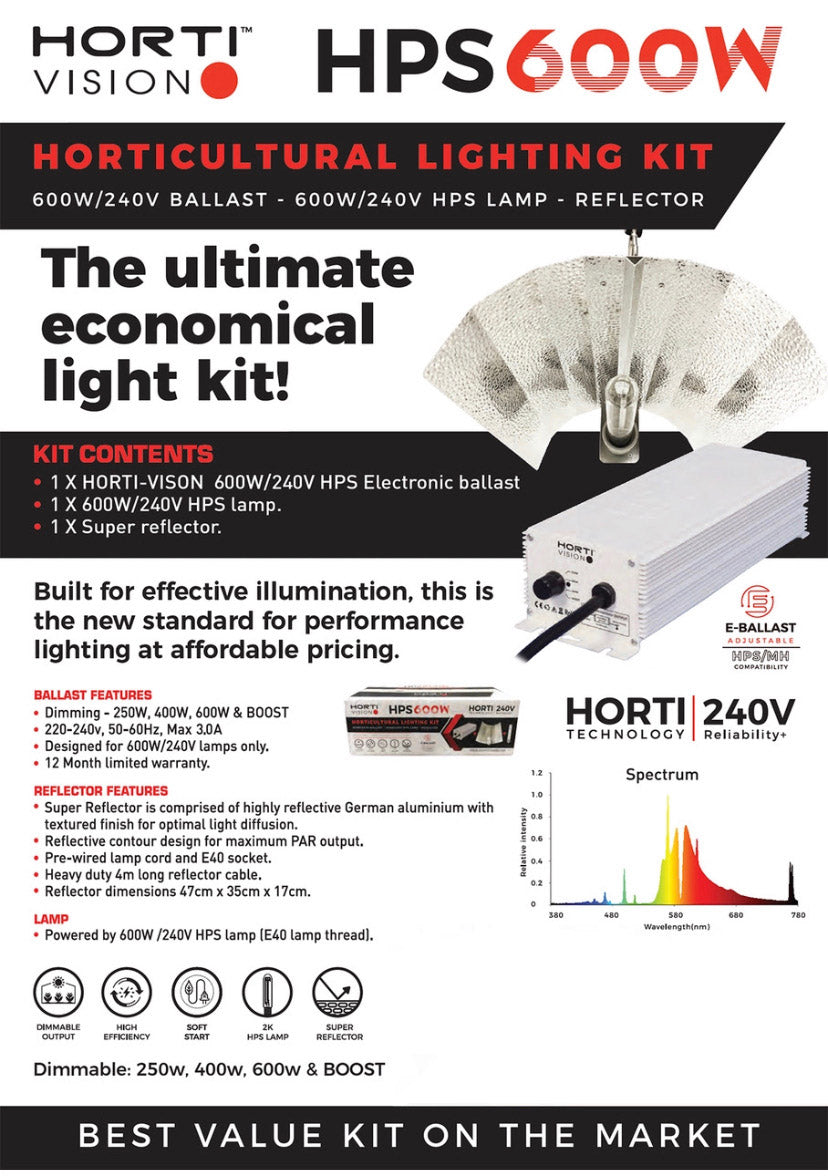 Hortivision 600W Digital HPS Light Kit